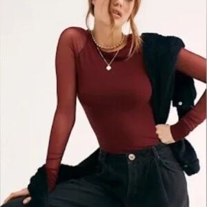 Free people Elegant Purple Sheer Sleeve Top